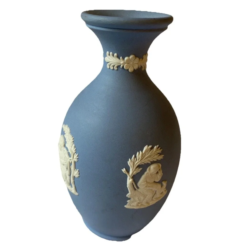 Vintage Wedgwood Porcelain Vase Blue And White Jasperware 4.75